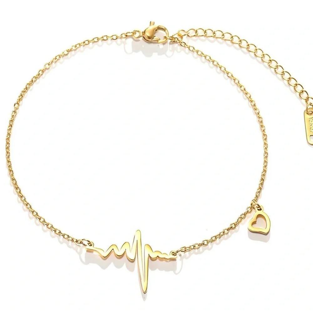 18K Gold‎ Plated Womens Heartbeat Bracelet Non-Tarnish Stainless Steel Gift Chic